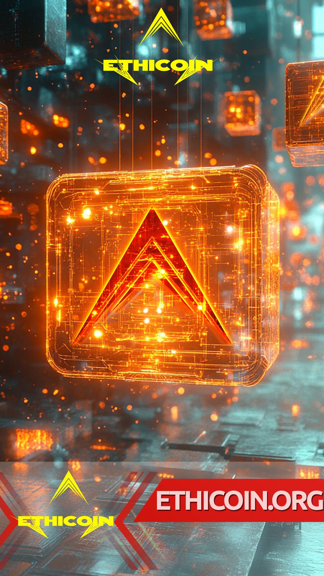 Ethicoin Ecosystem Visualization showing interconnected concepts of ethics, technology, and community.