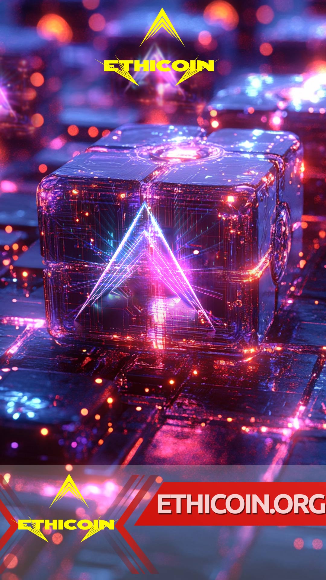 Ethicoin Ecosystem Visualization showing interconnected concepts of ethics, technology, and community.